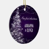 Elegant Paars Shimmering Tree First Kerstmis Keramisch Ornament (Rechts)