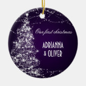 Elegant Paars Shimmering Tree First Kerstmis Keramisch Ornament (Voorkant)