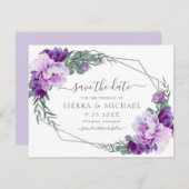 Elegant Paars Silver Floral bewaar de datum van he (Voorkant / Achterkant)