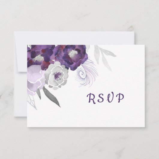 Elegant Paars Silver Floral RSVP-antwoordkaart RSVP Kaartje (Voorkant)