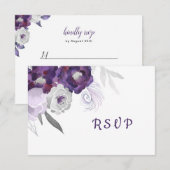 Elegant Paars Silver Floral RSVP-antwoordkaart RSVP Kaartje (Voorkant / Achterkant)