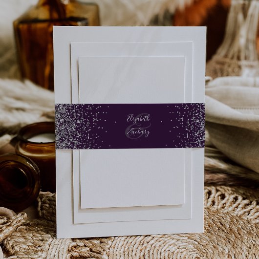 Elegant Paars Silver Glitter Wedding Uitnodigingen Wikkel
