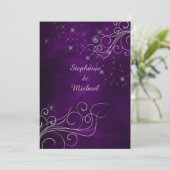 Elegant Paars Silver Star Swirl Wedding Kaart (Staand voorkant)