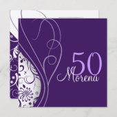 Elegant paars Square Invitation Kaart (Voorkant / Achterkant)