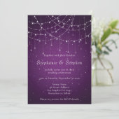 Elegant Paars String Lights QR Code Weddenschap Kaart (Staand voorkant)