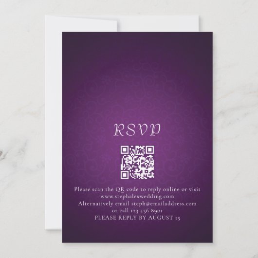 Elegant Paars String Lights QR Code Weddenschap Kaart (Achterkant)