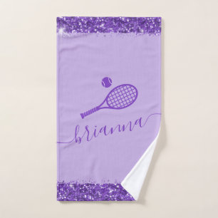 Elegant Paars Tennis Glitter Name Handdoeken