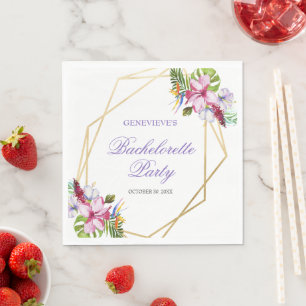 Elegant Paars Tropisch Bachelorette Servet