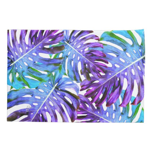 Elegant Paars Tropisch Monstera Leaf Pattern Kussensloop (Achterkant-Links)