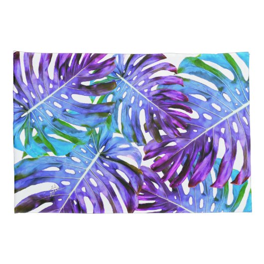 Elegant Paars Tropisch Monstera Leaf Pattern Kussensloop (Achterkant-Rechts)