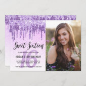 Elegant paars violet glitter druppelt zoet zestien kaart (Voorkant / Achterkant)