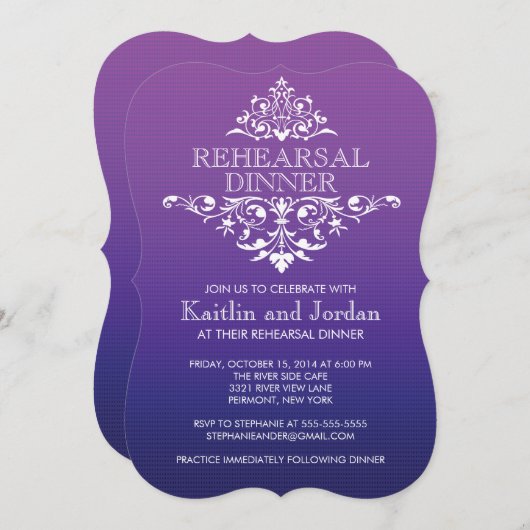 Elegant Paars Vlaams repetitief Dinner Kaart (Voorkant / Achterkant)