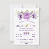Elegant Paars water Color Floral Wedding RSVP Kaartje (Voorkant)