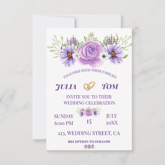 Elegant Paars water Color Floral Wedding RSVP Kaartje (Voorkant)