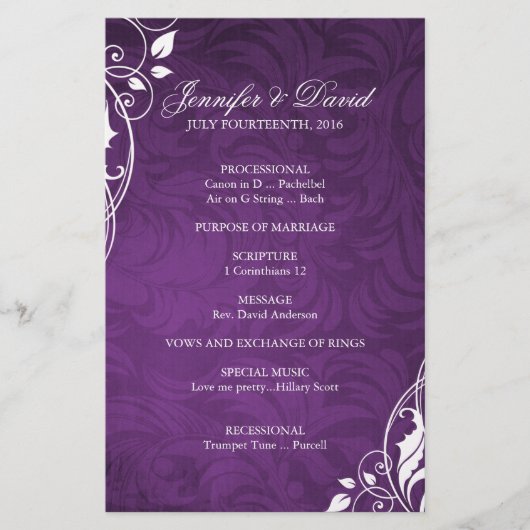 Elegant Paars Wedding Programme (Voorkant)