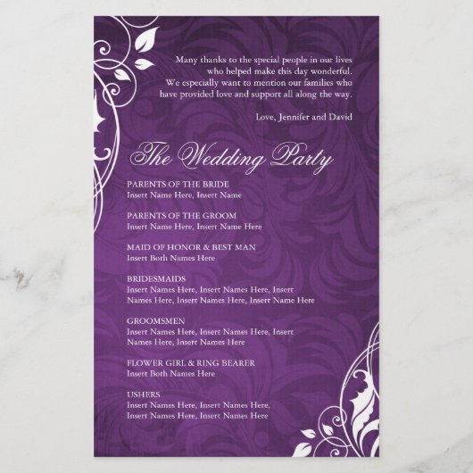 Elegant Paars Wedding Programme (Achterkant)