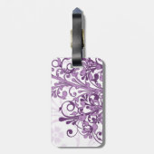 Elegant Paars White Abstract Floral Bagagelabel (Achterkant verticaal)