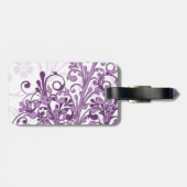 Elegant Paars White Abstract Floral Bagagelabel (Achterkant horizontaal)