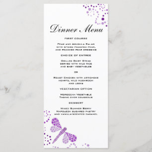 Elegant Paars & White Dragonfly Slim Dinner Menu