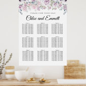 Elegant Paars White Floral 9-Table Seating Chart Poster (Keuken)