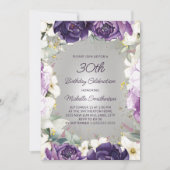 Elegant Paars White Floral Glitter 30th Birthday Kaart (Voorkant)