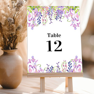 Elegant Paars Wisteria Table Number Kaart