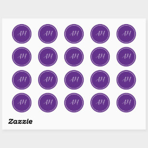 Elegant Paars Wit Monogram Ronde Sticker