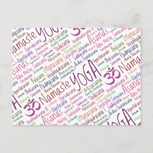 Elegant Paars Yoga Posities Word Cloud Pattern Briefkaart