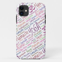 Elegant Paars Yoga Posities Word Cloud Pattern iPhone 11 Hoesje