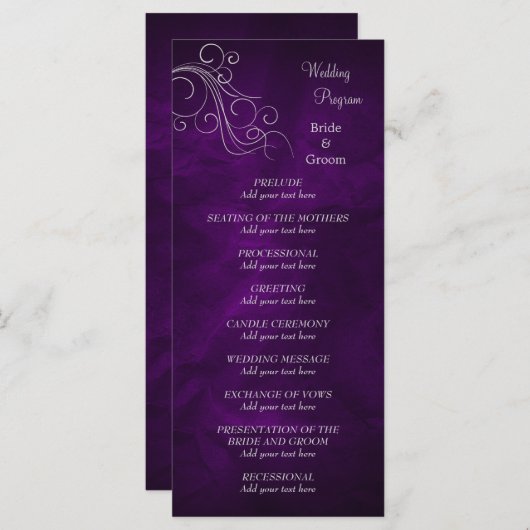 Elegant Paars Zilveren Huwelijksprogramma Programma (Voorkant / Achterkant)