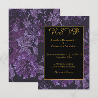 ELEGANT PAARS ZWART GOUD VINTAGE BLOEMEN RSVP KAART