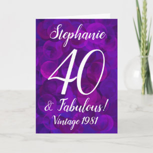 Elegant Paarse 40 en Fabulous Birthday Gepersonali Kaart