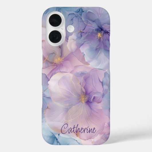 Elegant Paarse Blauw met Gouden Bloemen Custom Nam Case-Mate iPhone Case (Achterkant)
