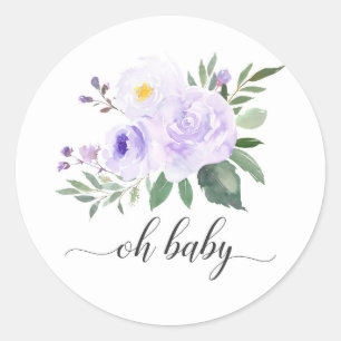 Elegant Paarse Bloemen Oh Baby shower Ronde Sticker