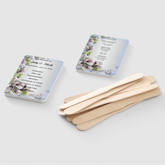 Elegant Paarse Bloemen Vlinder Trouwprogramma Handwaaier (Niet-gemonteerd)