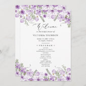 Elegant Paarse Bloemen Vrijgezellenfeest Programma (Voorkant / Achterkant)