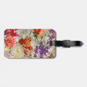 Elegant paarse bloemengrijs patroonmonogram bagagelabel (Achterkant horizontaal)