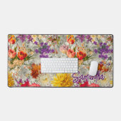 Elegant paarse bloemengrijs patroonmonogram bureaumat (Keyboard & Muis)