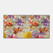 Elegant paarse bloemengrijs patroonmonogram bureaumat (Voorkant)