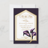 Elegant Paarse bloemenscript bruiloft Bewaar de da RSVP Kaartje (Voorkant)
