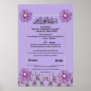 Elegant Paarse Bloemrijke Parel Islamitische Nikah Poster