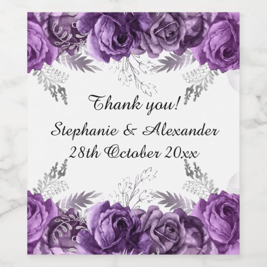 ELEGANT PAARSE BOUQUET FLORAL  WIJN WIJN ETIKET (Enkel label)