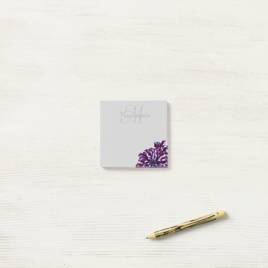 Elegant paarse dahlia flower monogram aangepaste n post-it® notes (Op bureau)