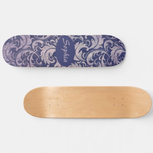 Elegant Paarse damast patroon Skateboard (Horizontaal)