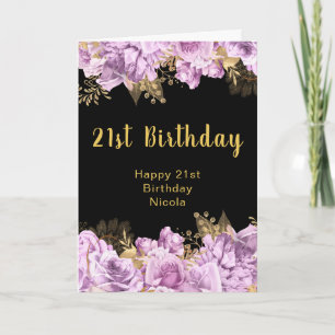 Elegant paarse en gouden bloemen verjaardagsfeest kaart