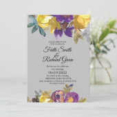 Elegant Paarse en grijze bruiloft Kaart (Staand voorkant)