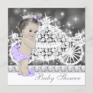 Elegant Paarse en grijze prinses Baby shower Kaart