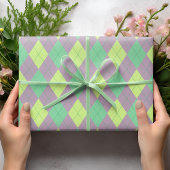 Elegant Paarse en groene Argyle meisje Cadeaupapier