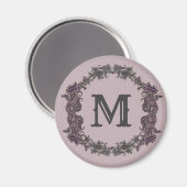 Elegant Paarse en zilveren ingelijst monogram Magneet (Voorkant / Achterkant)