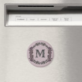 Elegant Paarse en zilveren ingelijst monogram Magneet (Insitu (Vaatwasser))